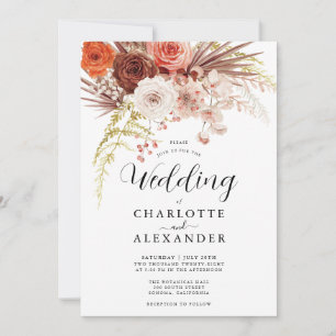Terracotta Rust Flowers Boho Fall Foliage Wedding Invitation