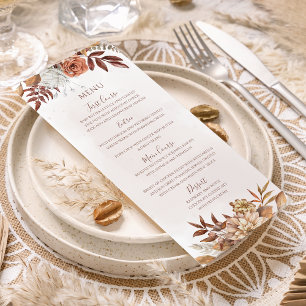 Terracotta Rust Flowers Boho Fall Foliage Wedding Menu