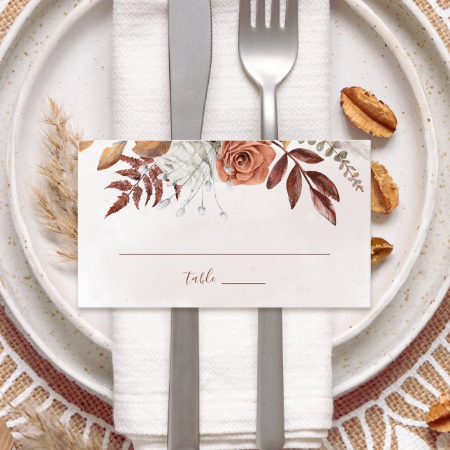 Terracotta Rust Flowers Boho Fall Foliage Wedding Place Card (Creator Uploaded)
