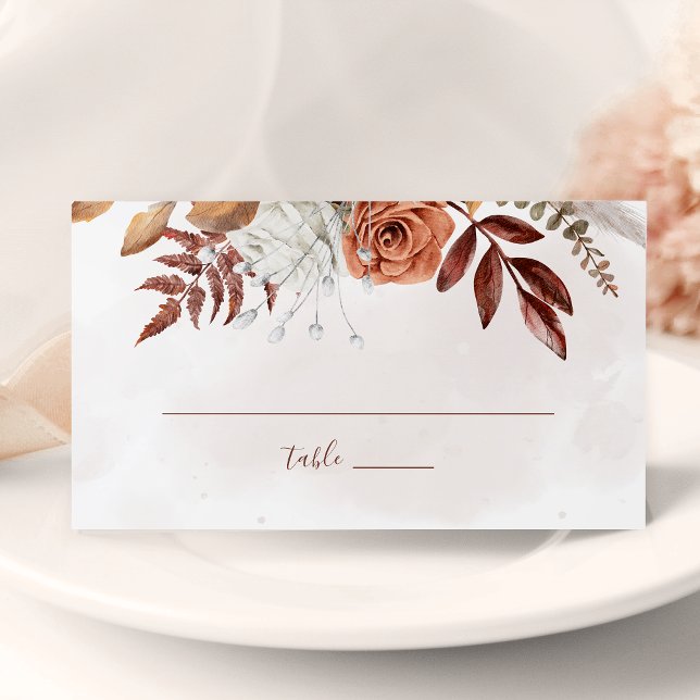 Terracotta Rust Flowers Boho Fall Foliage Wedding Place Card (Creator Uploaded)