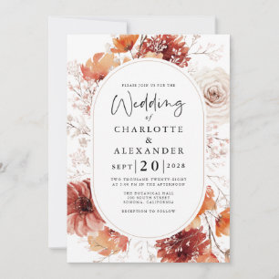 Terracotta Rust Flowers Boho Fall  Invitation