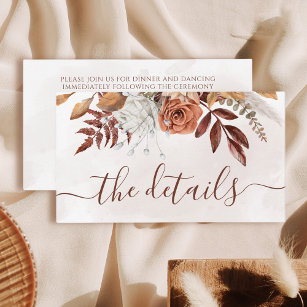 Terracotta Rust Flowers Boho Fall Wedding Details Enclosure Card