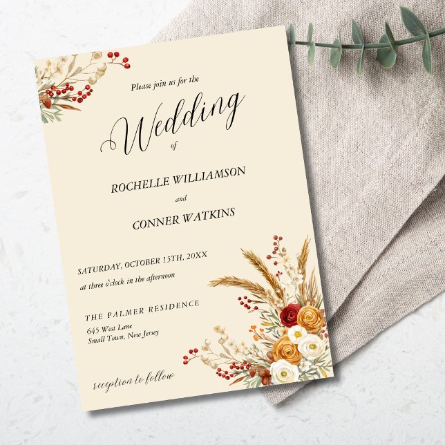 Terracotta Rust Flowers Boho Fall Wedding Invitation (Creator Uploaded)