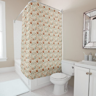 Terracotta Rust Green Botanical Floral Cottagecore Shower Curtain