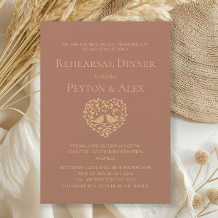 Terracotta Rust Heart Love Birds Rehearsal Dinner Invitation
