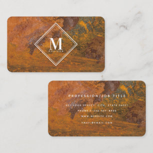 Terracotta Rust Metallic Texture Monogram Initial Business Card