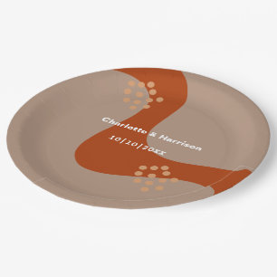 Terracotta Rust Modern Abstract Wedding Paper Plate