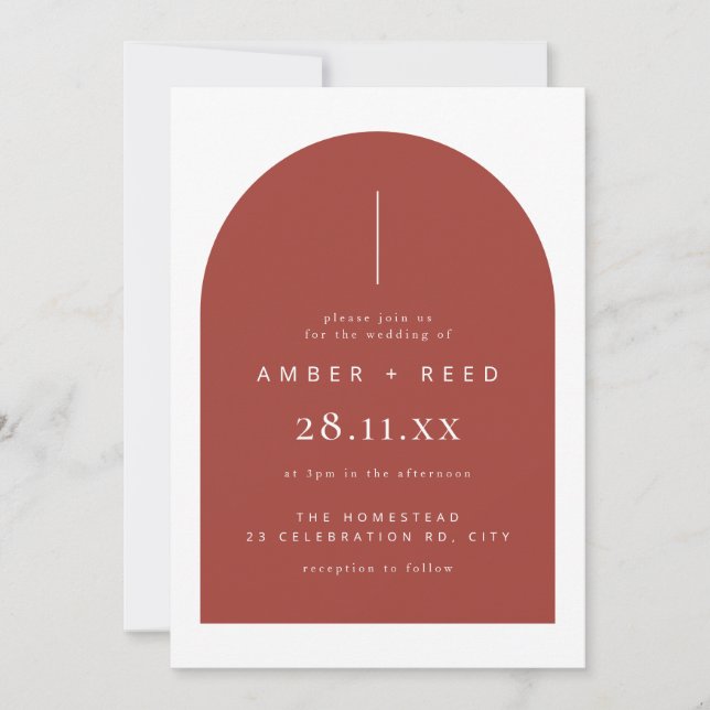 Terracotta Rust Modern Arch Minimalist Wedding Invitation (Front)