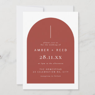 Terracotta Rust Modern Arch Minimalist Wedding Invitation