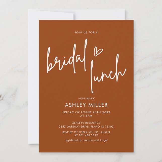 Terracotta Rust Modern Bridal Lunch Invitation (Front)