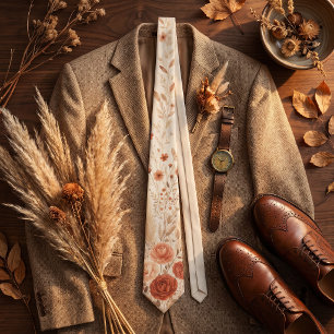 Terracotta Rust Orange Wildflower Fall Boho Tie