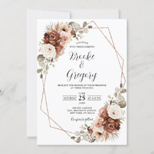Terracotta Rust Pampas Grass Rustic Boho Wedding   Invitation