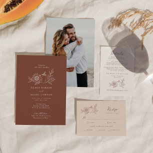 Terracotta Rust Pumpkin Sunflower Wedding Invitation