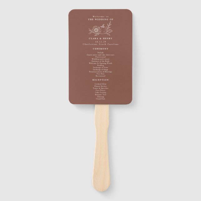 Terracotta Rust Pumpkin Wedding Program Hand Fan (Front)