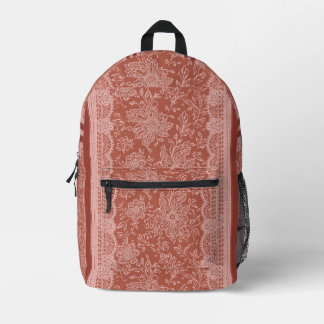 Terracotta Rust Vintage Lace Floral Boho Printed Backpack
