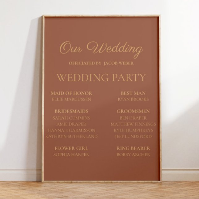 Terracotta Rust Wedding Bridal Party Poster (Terracotta/burnt orange wedding party sign )
