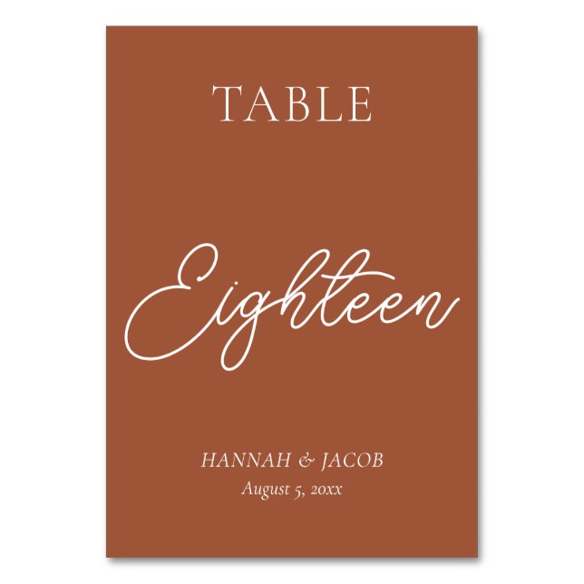 Terracotta Rust Wedding Eighteen Table Number (Front)