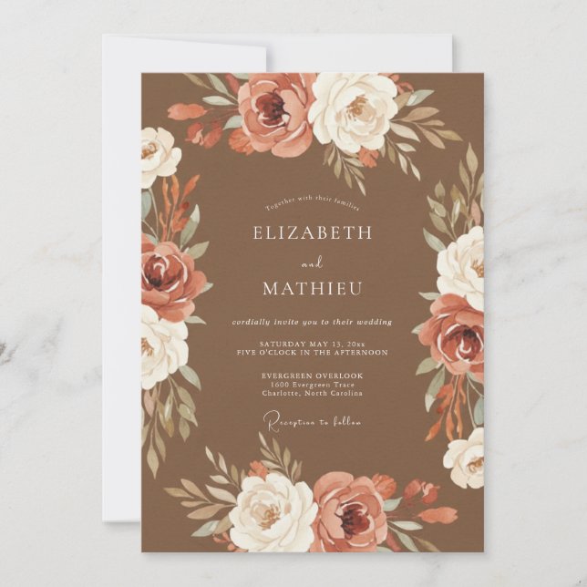 Terracotta Rustic Blossom Wedding Invitation (Front)