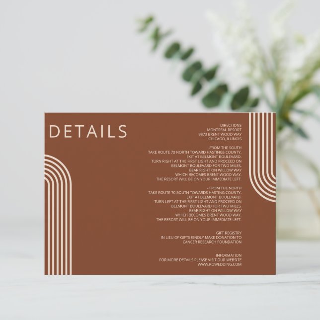 Terracotta Rustic Boho Arched Modern Wedding Enclosure Card (Standing Front)