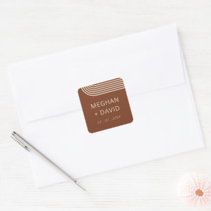 Terracotta Rustic Boho Arched Modern Wedding Square Sticker