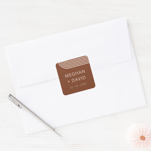 Terracotta Rustic Boho Arched Modern Wedding Square Sticker (Envelope)