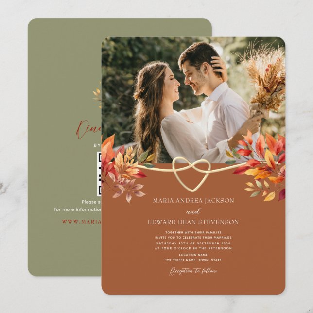 Terracotta Rustic Boho Fall Wedding Invitation (Front/Back)