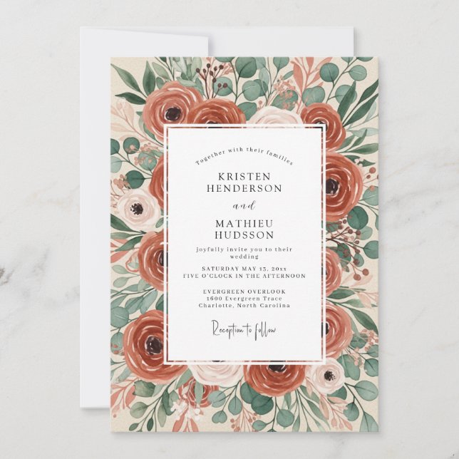 Terracotta Rustic Botanical Wedding Invitation (Front)