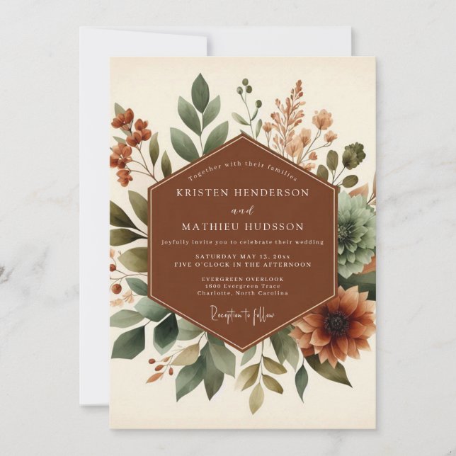 Terracotta Rustic Botanical Wedding Invitation (Front)