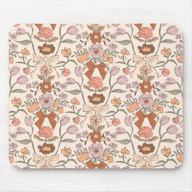 Terracotta Rustic Bows and Blossoms Mouse Mat (Front)
