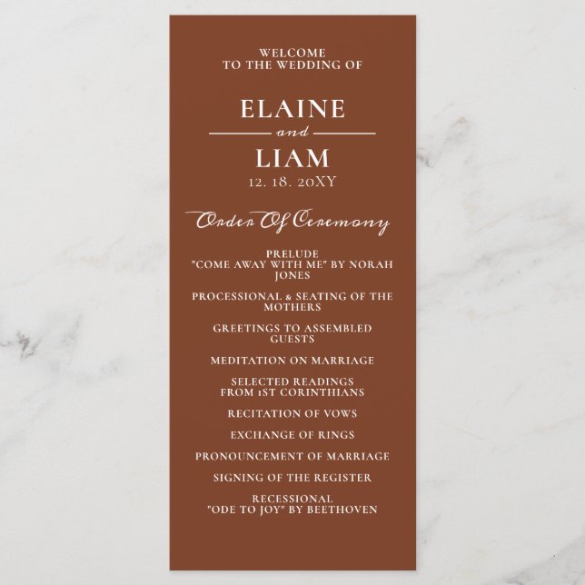 Terracotta Rustic Burnt Orange Modern Wedding Programme (Front)
