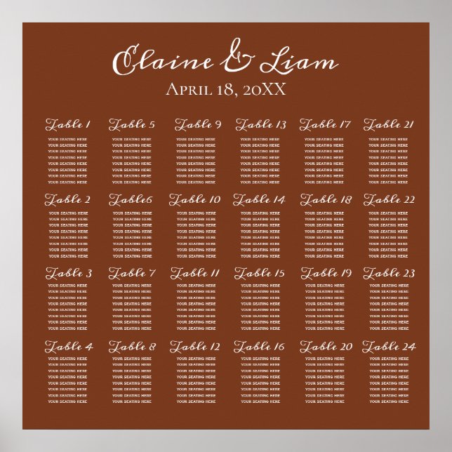 Terracotta Rustic Burnt Orange Wedding Seating Poster (Front)
