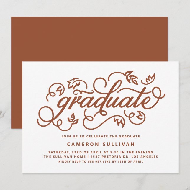 Terracotta Rustic Calligraphy Graduation Party Invitation (Front/Back)