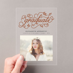 Terracotta Rustic Calligraphy Photo Graduation Acrylic Invitations