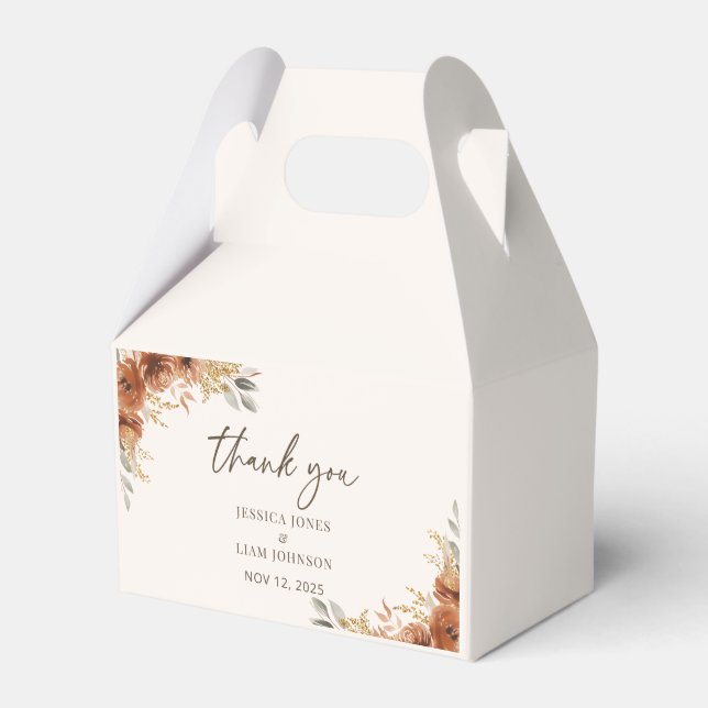 Terracotta Rustic Fall Floral Wedding Thank you  Favour Box (Front Side)