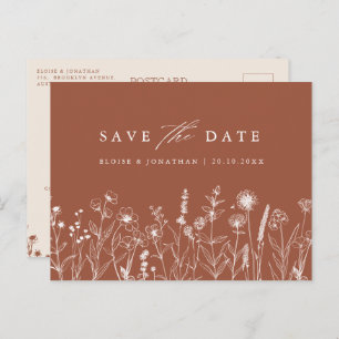 Terracotta Rustic Fall Wildflower Save the Date Postcard