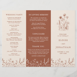 Terracotta Rustic Fall Wildflower Wedding Program