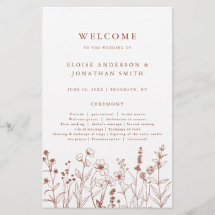 Terracotta Rustic Fall Wildflower Wedding Program