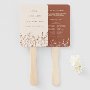Terracotta Rustic Fall Wildflower Wedding Program Hand Fan