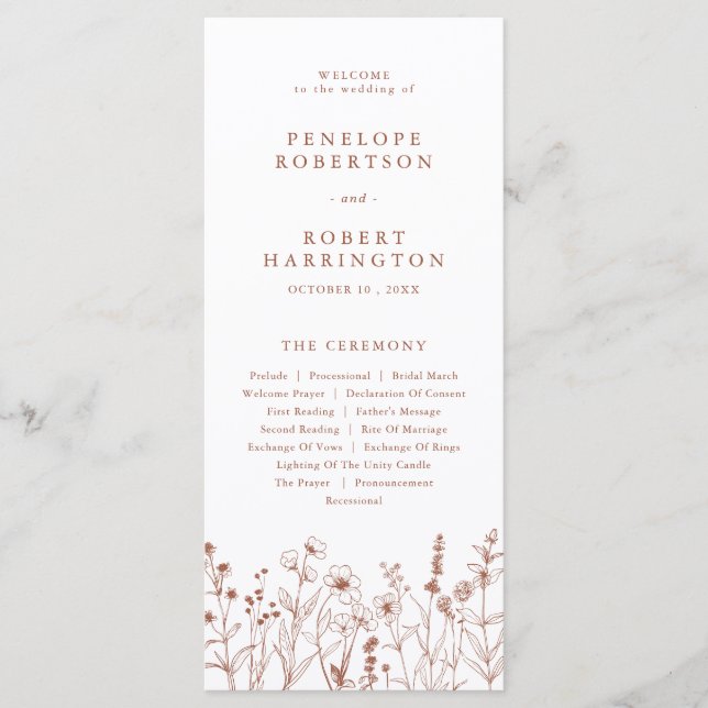 Terracotta Rustic Fall Wildflower Wedding Program Programme (Front)
