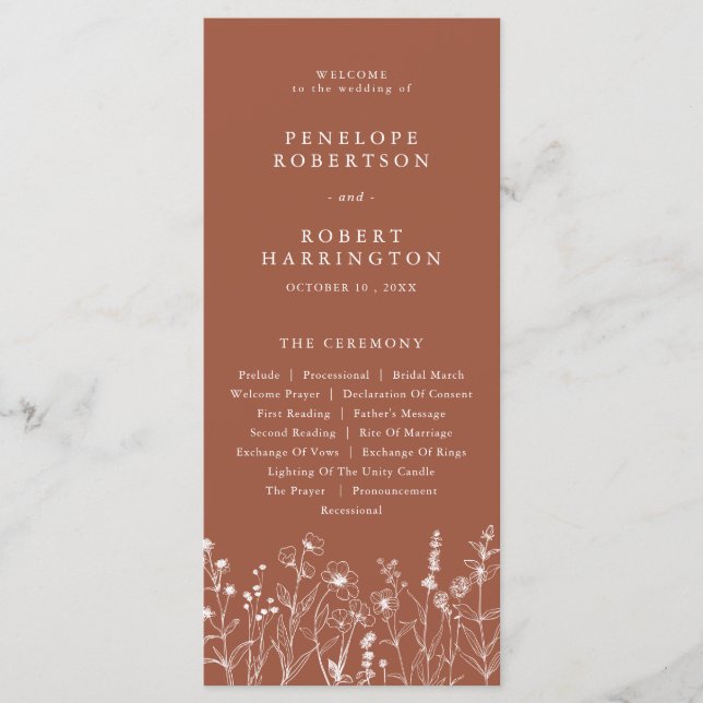 Terracotta Rustic Fall Wildflower Wedding Program Programme (Front)