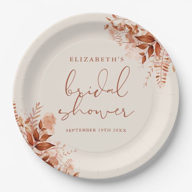 Terracotta Rustic Floral Bridal Shower Paper Plate (Front)
