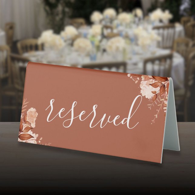 Terracotta Rustic Floral Fall Script Reserved (Terracotta Rustic Floral Fall Script Reserved Table Tent Sign)