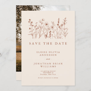 Terracotta Rustic Floral Fall Wildflower Photo Save The Date