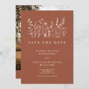 Terracotta Rustic Floral Fall Wildflower Photo Save The Date
