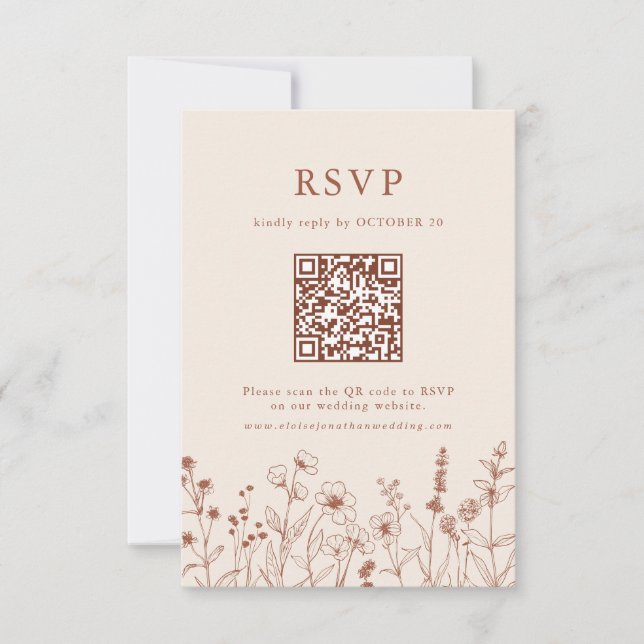 Terracotta Rustic Floral Fall Wildflower QR Code RSVP Card (Front)
