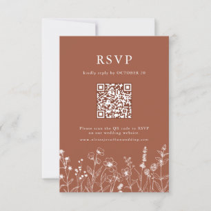 Terracotta Rustic Floral Fall Wildflower QR Code RSVP Card