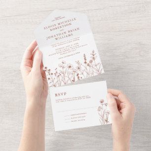 Terracotta Rustic Floral Fall Wildflower Wedding All In One Invitation
