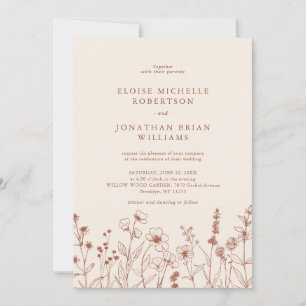 Terracotta Rustic Floral Fall Wildflower Wedding  Invitation
