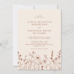 Terracotta Rustic Floral Fall Wildflower Wedding   Invitation