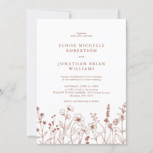 Terracotta Rustic Floral Fall Wildflower Wedding Invitation